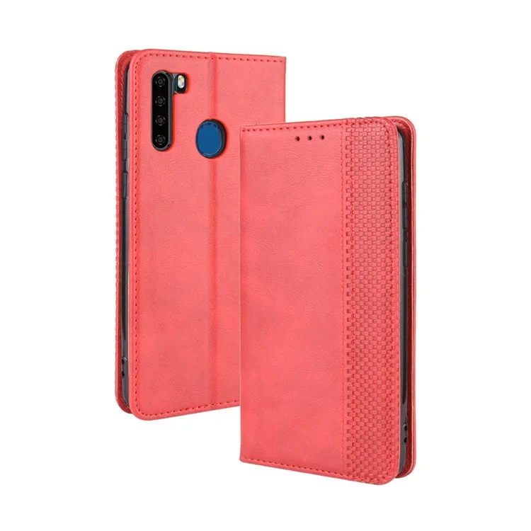 Vintage Style Leather Wallet Case for Blackview A80 Pro - Red