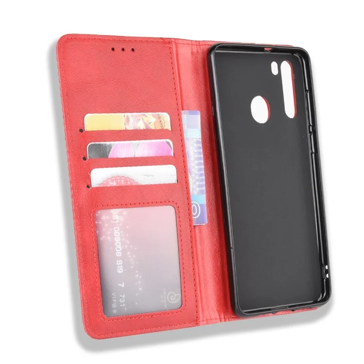 Vintage Style Leather Wallet Case for Blackview A80 Pro - Red