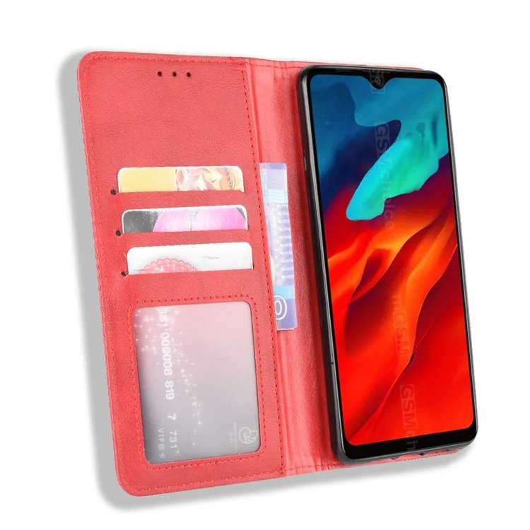 Vintage Style Leather Wallet Case for Blackview A80 Pro - Red