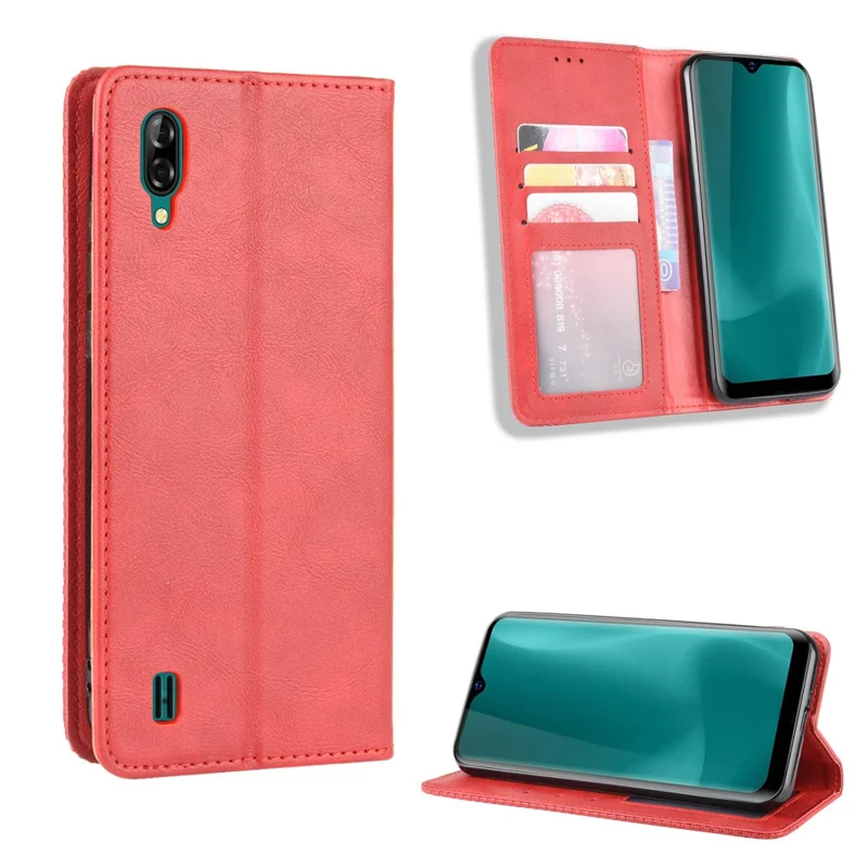 Étui de Support en Cuir de Portefeuille de Style Vintage Pour Blackview A60 Pro - Rouge