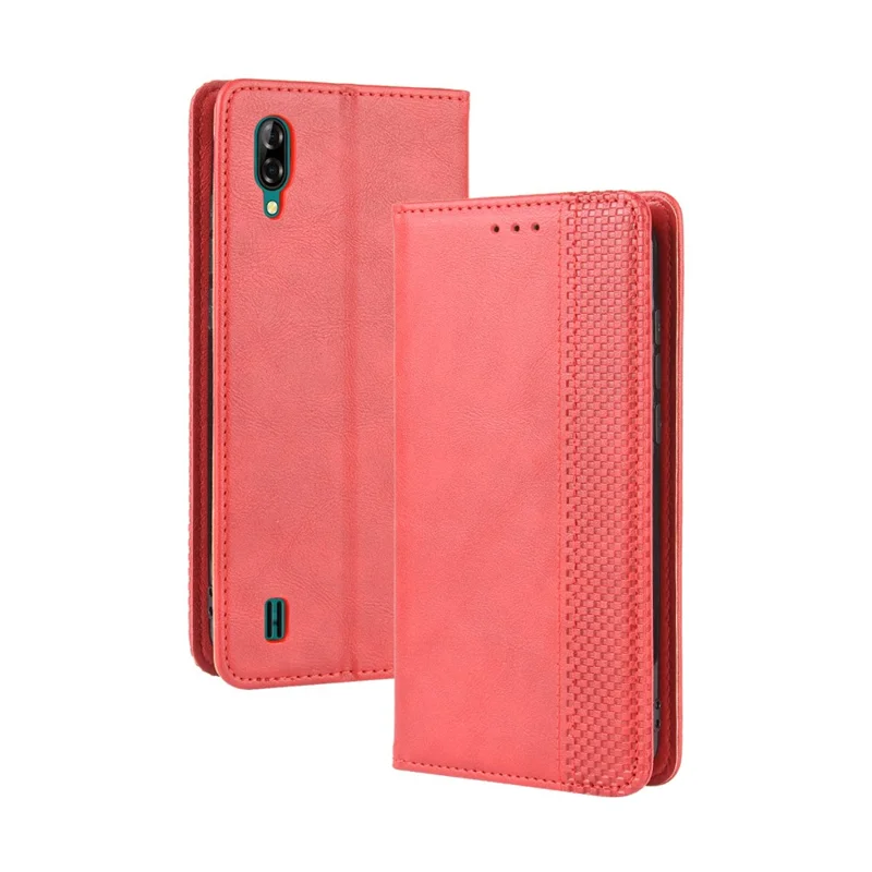 Étui de Support en Cuir de Portefeuille de Style Vintage Pour Blackview A60 Pro - Rouge