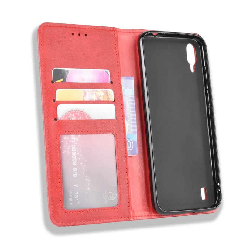 Étui de Support en Cuir de Portefeuille de Style Vintage Pour Blackview A60 Pro - Rouge