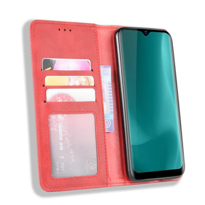 Étui de Support en Cuir de Portefeuille de Style Vintage Pour Blackview A60 Pro - Rouge