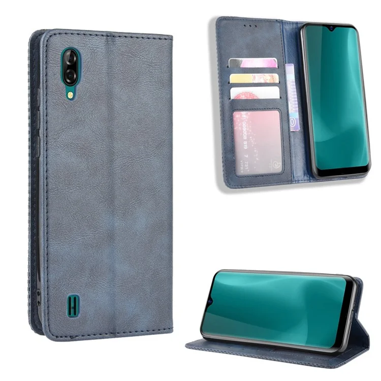 Vintage Style Wallet Leather Stand Case for Blackview A60 Pro - Blue