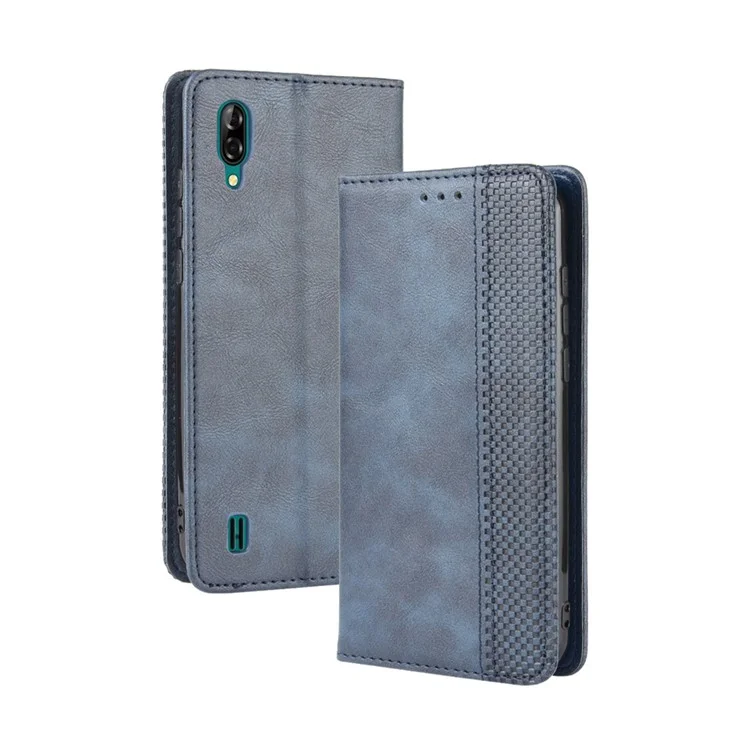Vintage Style Wallet Leather Stand Case for Blackview A60 Pro - Blue