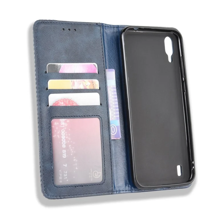 Vintage Style Wallet Leather Stand Case for Blackview A60 Pro - Blue