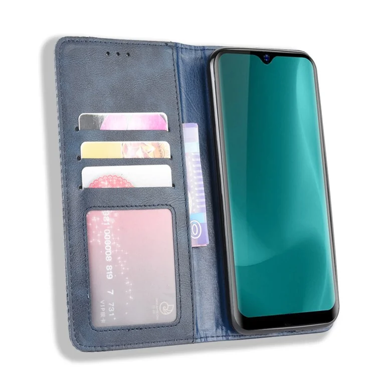 Vintage Style Wallet Leather Stand Case for Blackview A60 Pro - Blue