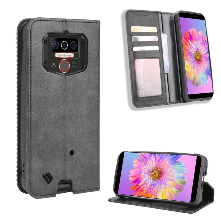 Coque de téléphone portable en cuir PU rétro absorbé pour Oukitel WP5 - Noir