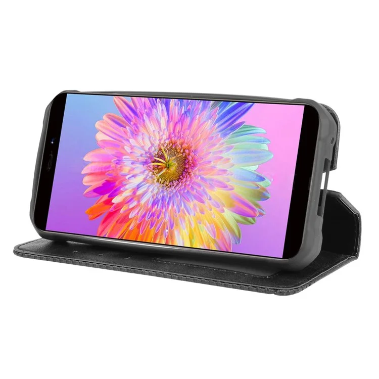 Couvercle de Téléphone Portable de Portefeuille de Portefeuille de Portefeuille de Portefeuille en Cuir PU Rétro Auto-auto-auto-auto Pour Oukitel WP5 - le Noir