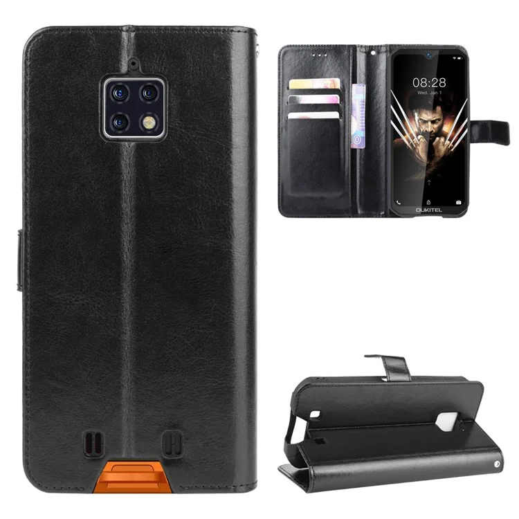 Superficie di Cavalli Pazzi Con Portafoglio Per Telefono in Pelle Per Oukitel WP6 - Nero