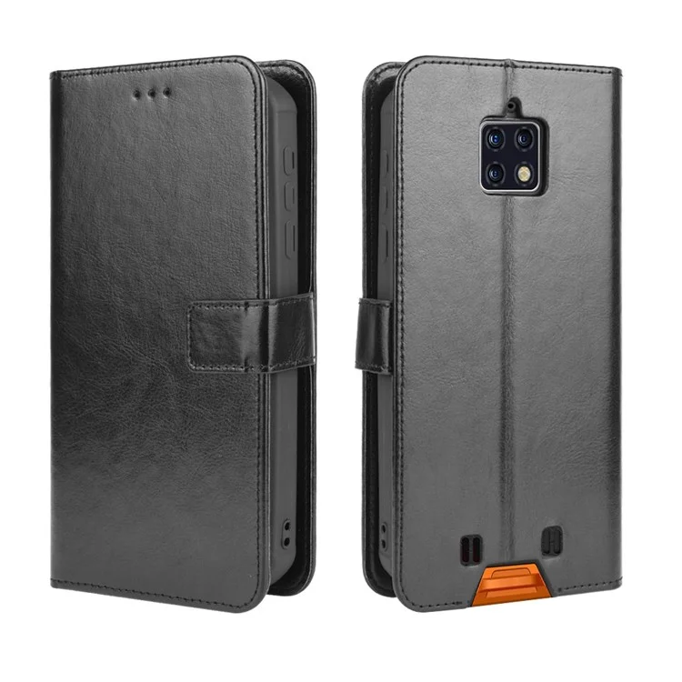 Custodia per telefono in pelle Crazy Horse con portafoglio per Oukitel WP6 - Nero