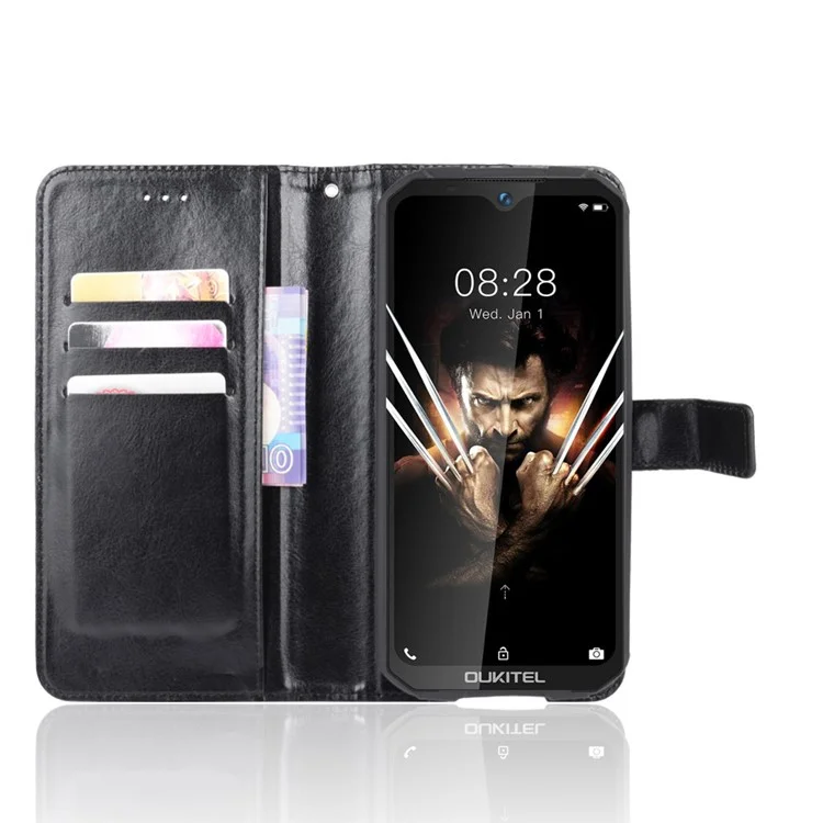 Superficie di Cavalli Pazzi Con Portafoglio Per Telefono in Pelle Per Oukitel WP6 - Nero