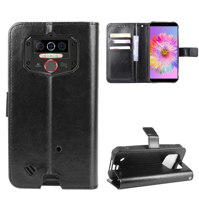 Crazy Horse Wallet Leather Stand Case for Oukitel WP5 - Black