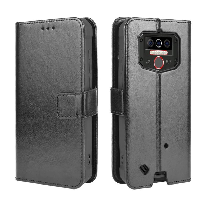 Crazy Horse Wallet Leather Stand Case for Oukitel WP5 - Black