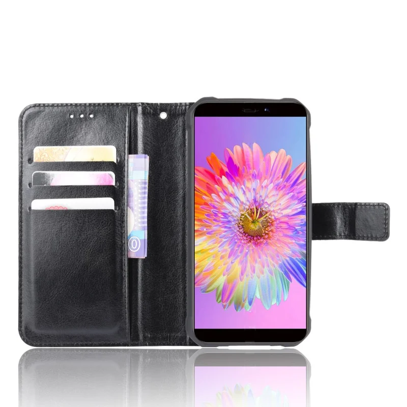 Crazy Horse Wallet Leather Stand Case for Oukitel WP5 - Black