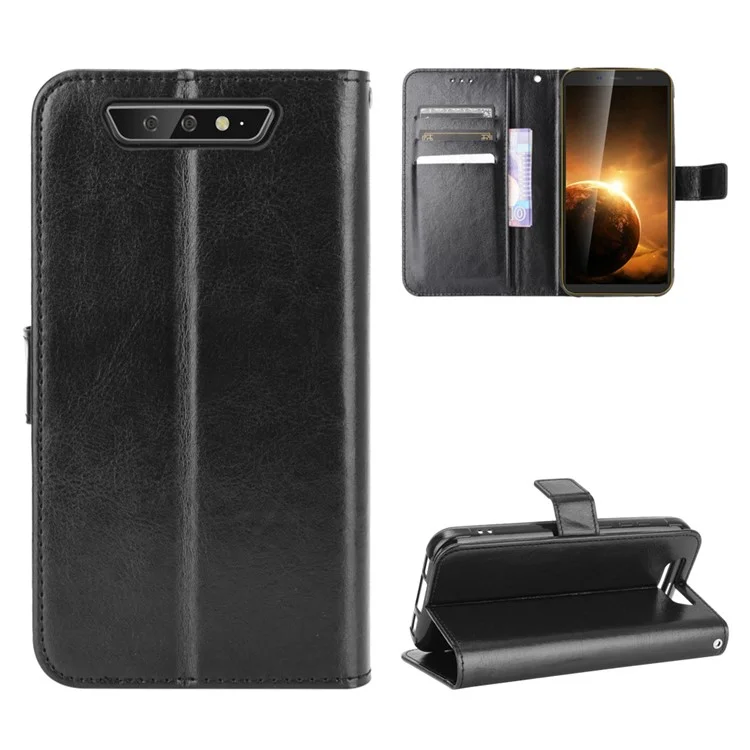 Crazy Horse PU Leather Wallet Case for Blackview BV5500/BV5500 Pro/BV5500 Plus - Black
