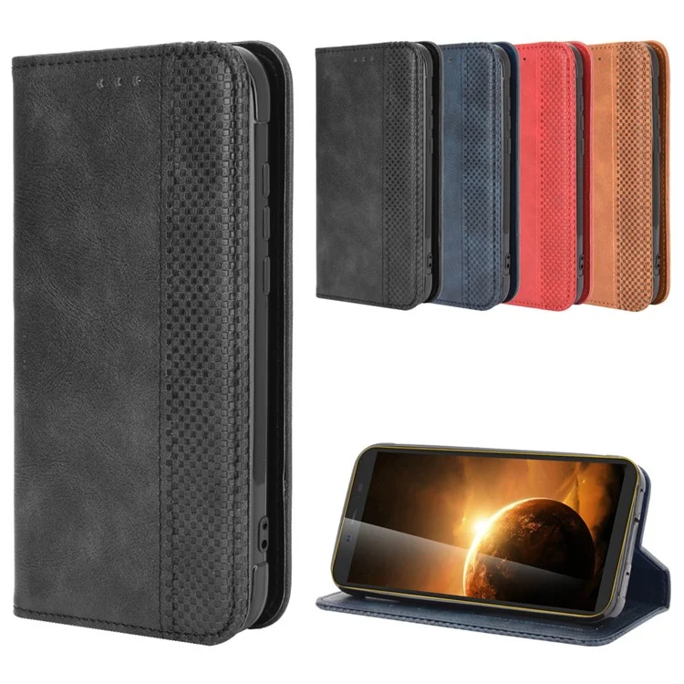 Vintage Style Leather Wallet Stand Case for Blackview BV5500/BV5500 Pro/BV5500 Plus - Black