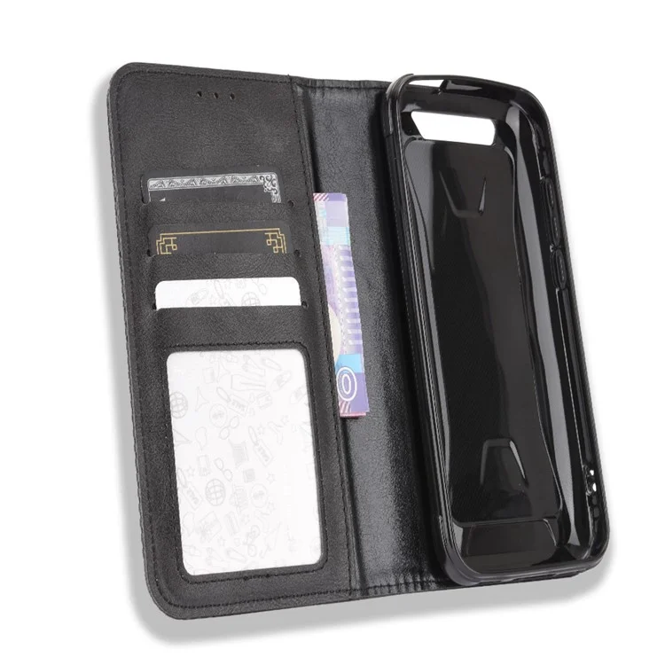 Vintage Style Leather Wallet Stand Case for Blackview BV5500/BV5500 Pro/BV5500 Plus - Black