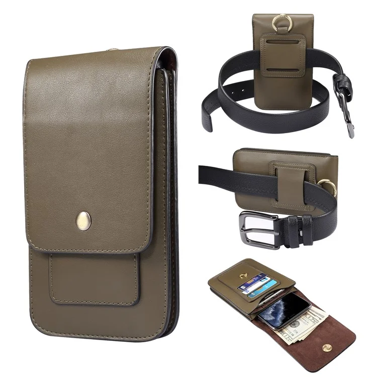 6.3-6.9 Inch Universal Wear-resistant Leather Belt Clip Phone Pouch Case for iPhone Samsung Huawei Etc. - Green