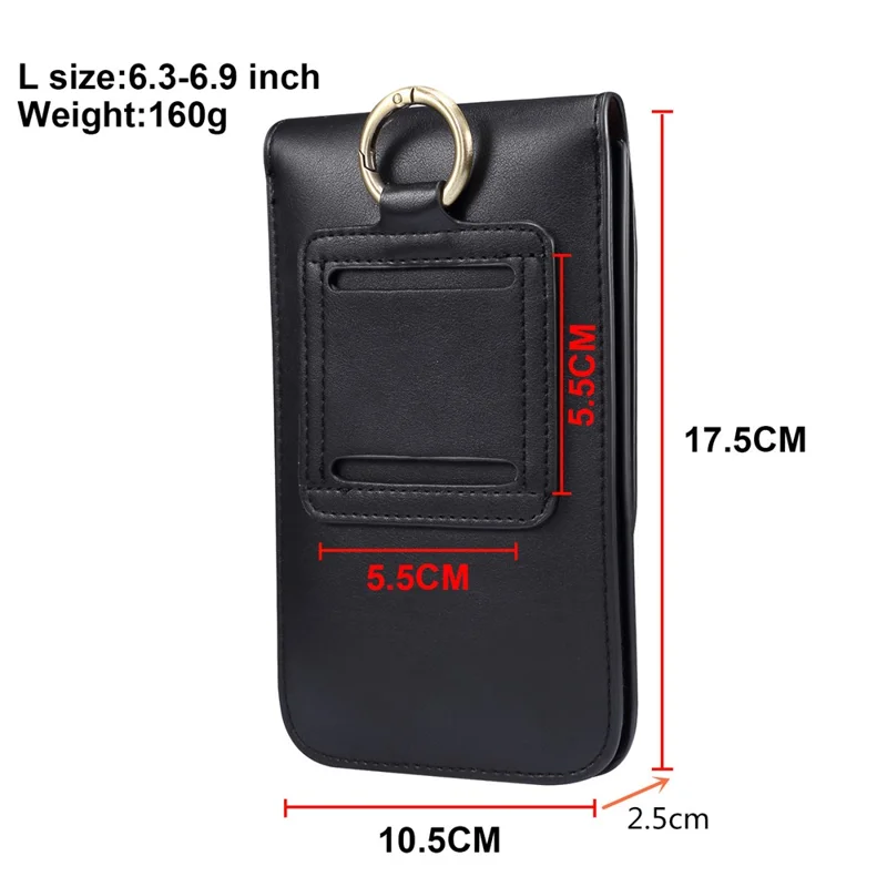 6.3-6.9 Inch Universal Wear-resistant Leather Belt Clip Phone Pouch Case for iPhone Samsung Huawei Etc. - Black