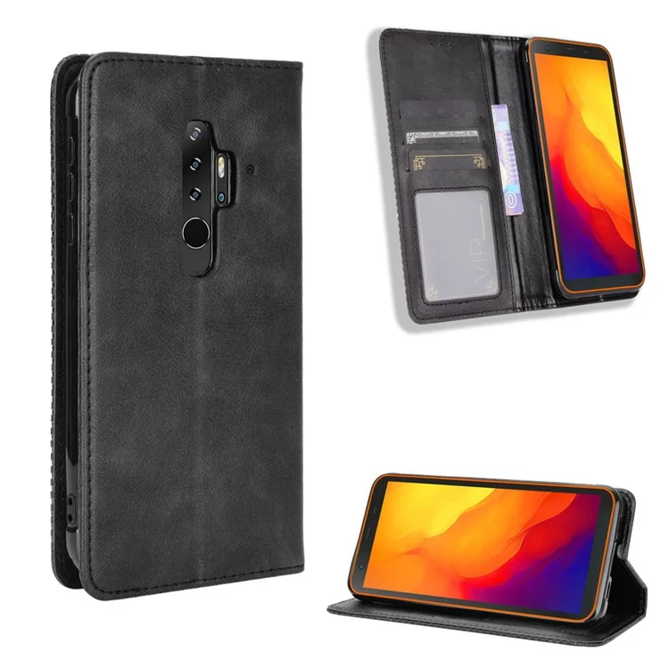 Vintage Style Wallet Stand Leather Phone Cover for Blackview BV6300 Pro - Black