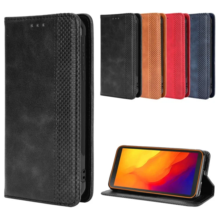 Vintage Style Wallet Stand Leather Phone Cover for Blackview BV6300 Pro - Black