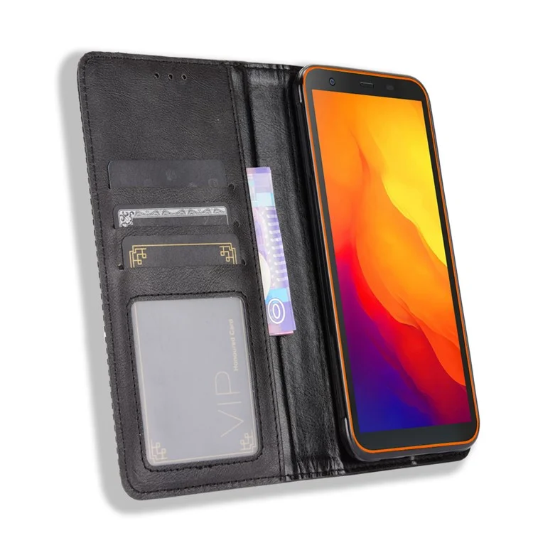 Vintage Style Wallet Stand Leather Phone Cover for Blackview BV6300 Pro - Black