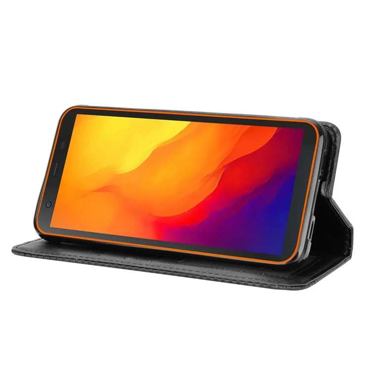 Vintage Style Wallet Stand Leather Phone Cover for Blackview BV6300 Pro - Black