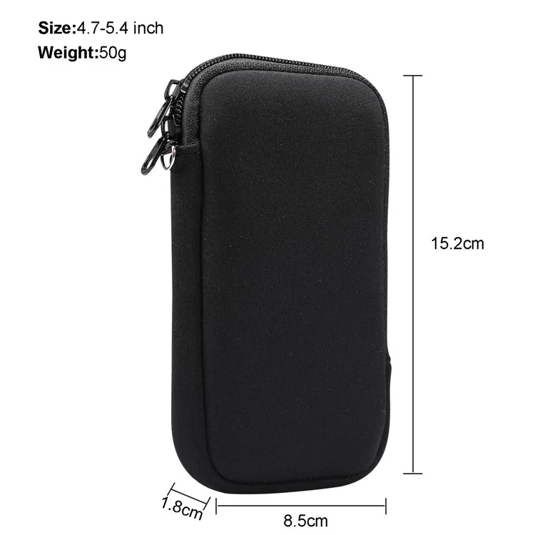 Cubierta Con Cremallera De Bolsas Colgantes De Estiramiento Para IPhone 12 Min / 11 Pro, Etc.. Teléfono Celular De 4.7-5.4 Pulgadas - Negro