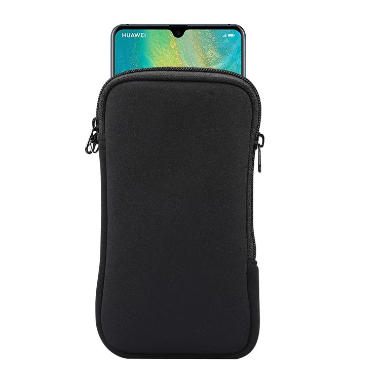 Stretch Hanging Sac de Téléphone Pochette à Fermeture Éclair Pour Huawei Mec 20 X / Xiaomi Mi Max 3 Etc.. Téléphone de 7,2 Pouces - le Noir