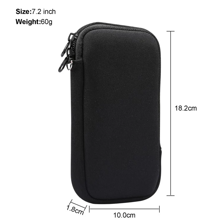 Stretch Hanging Sac de Téléphone Pochette à Fermeture Éclair Pour Huawei Mec 20 X / Xiaomi Mi Max 3 Etc.. Téléphone de 7,2 Pouces - le Noir