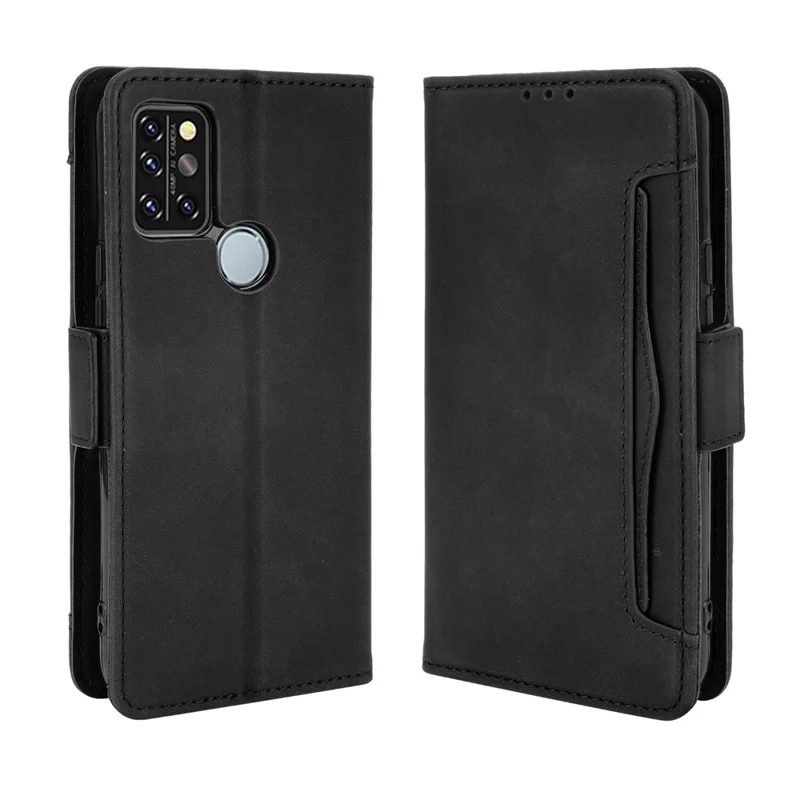 Portfelik z wieloma szczelinami na karty, podstawką, z syntetycznej skóry PU, etui na telefon komórkowy dla Umidigi A9 Pro - Czarny