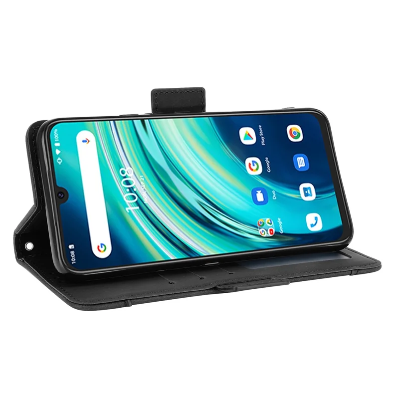 Portfelik z wieloma szczelinami na karty, podstawką, z syntetycznej skóry PU, etui na telefon komórkowy dla Umidigi A9 Pro - Czarny