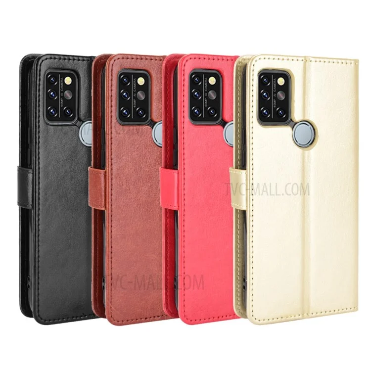 Wallet Stand Phone Cover für Umidigi A9 Pro Crazy Horse Texture Ledergehäuse - Schwarz
