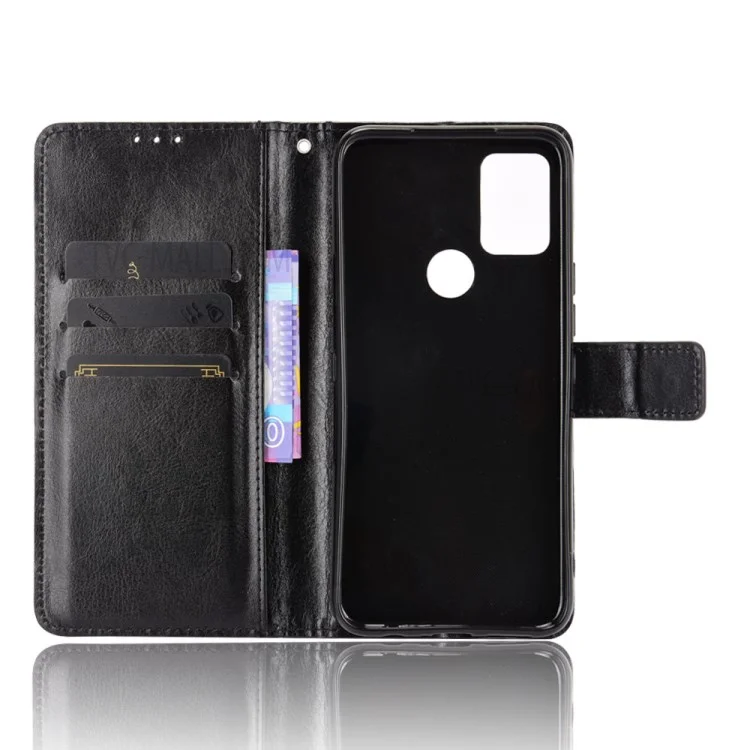 Wallet Stand Phone Cover für Umidigi A9 Pro Crazy Horse Texture Ledergehäuse - Schwarz