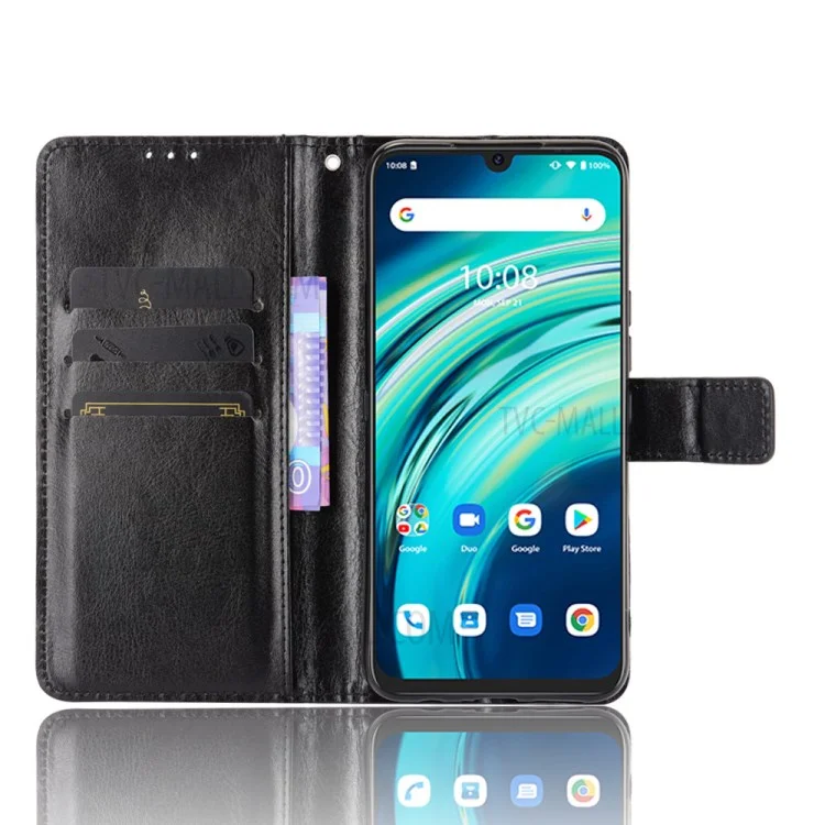 Wallet Stand Phone Cover für Umidigi A9 Pro Crazy Horse Texture Ledergehäuse - Schwarz