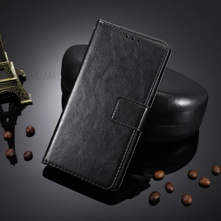 Wallet Stand Phone Cover für Umidigi A9 Pro Crazy Horse Texture Ledergehäuse - Schwarz