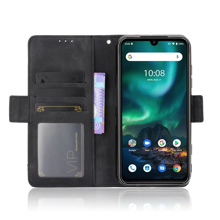 Leather Phone Wallet Design Stand Feature Protective Cover Case with Multiple Card Slots for UMIDIGI Bison - Black