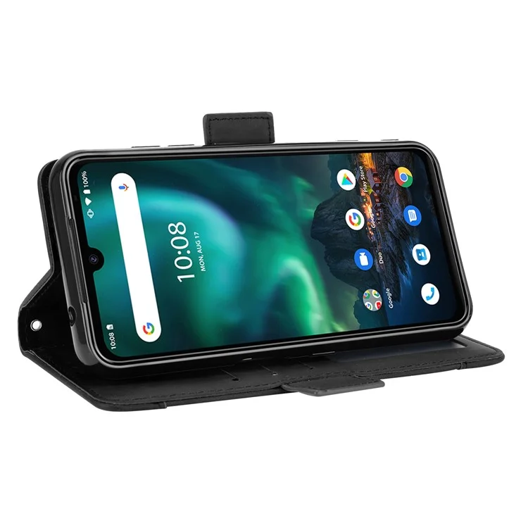 Leather Phone Wallet Design Stand Feature Protective Cover Case with Multiple Card Slots for UMIDIGI Bison - Black