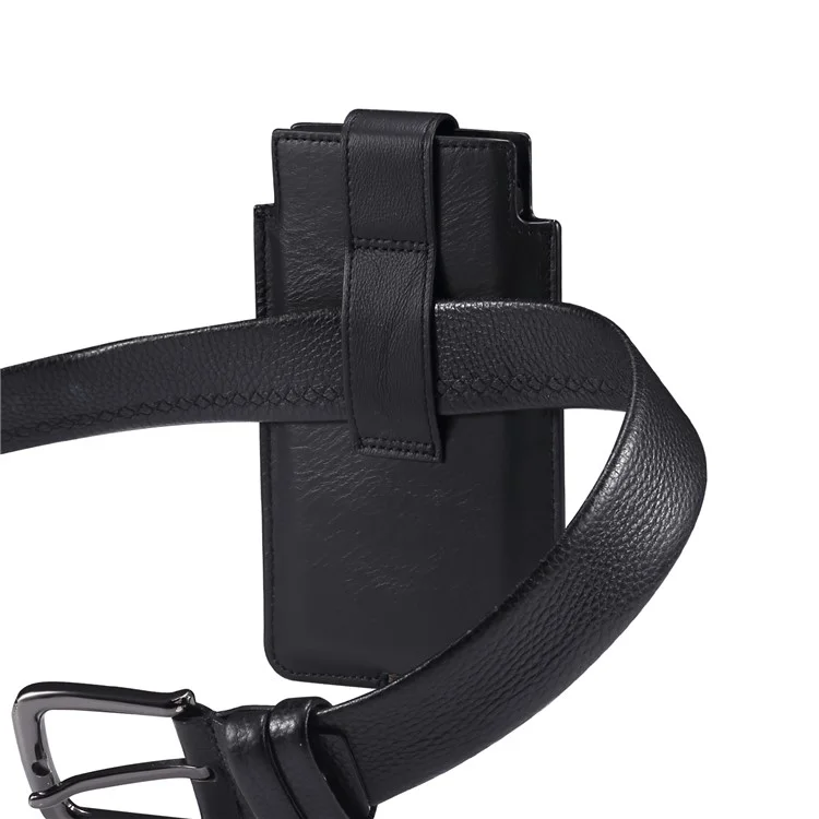 Echtes Leder Hängetasche Gürteltasche Handytasche Männer Seitentasche Handyhülle für 5,5 "- 6,5" Smartphones - Schwarz