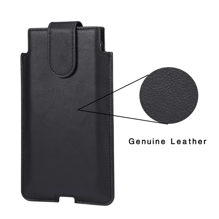 Genuine Leather Hanging Waist Bag Phone Pouch Men Side Bag Phone Case for 5.5''-6.5'' Smartphones - Black