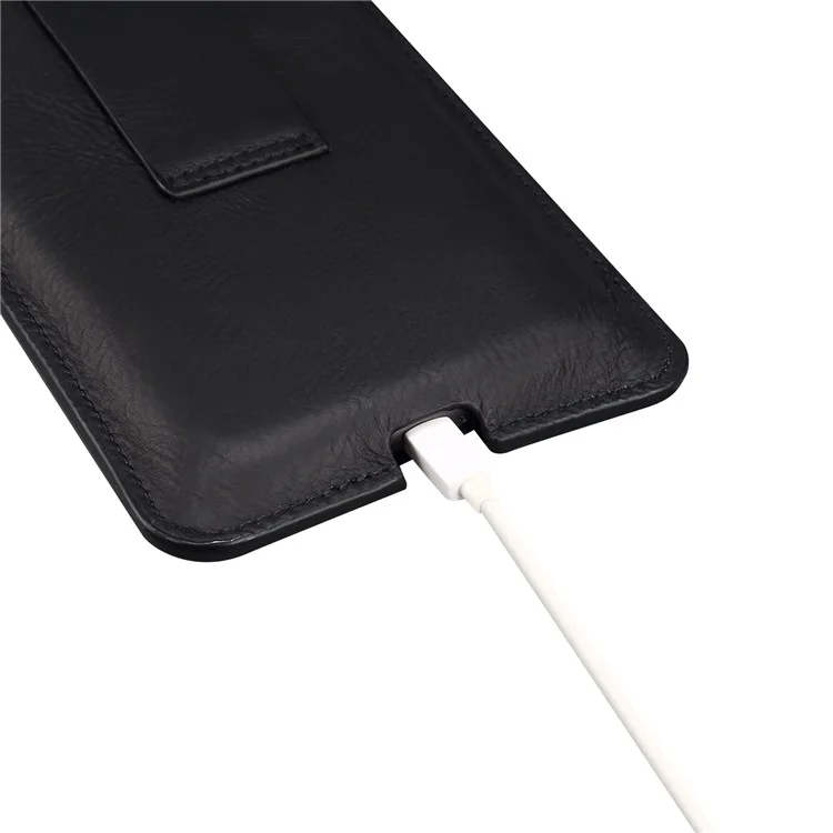 Echtes Leder Hängetasche Gürteltasche Handytasche Männer Seitentasche Handyhülle für 5,5 "- 6,5" Smartphones - Schwarz