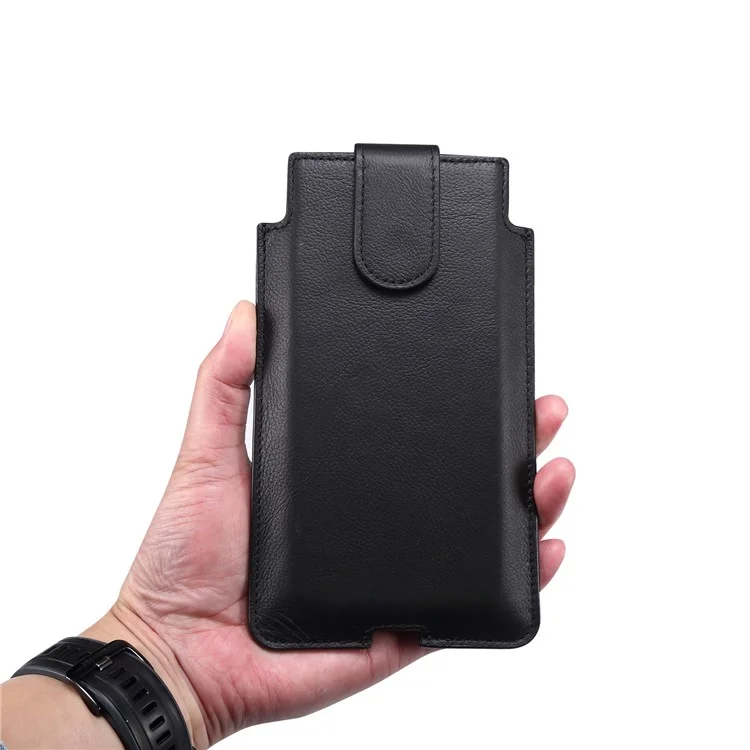 Echtes Leder Hängetasche Gürteltasche Handytasche Männer Seitentasche Handyhülle für 5,5 "- 6,5" Smartphones - Schwarz