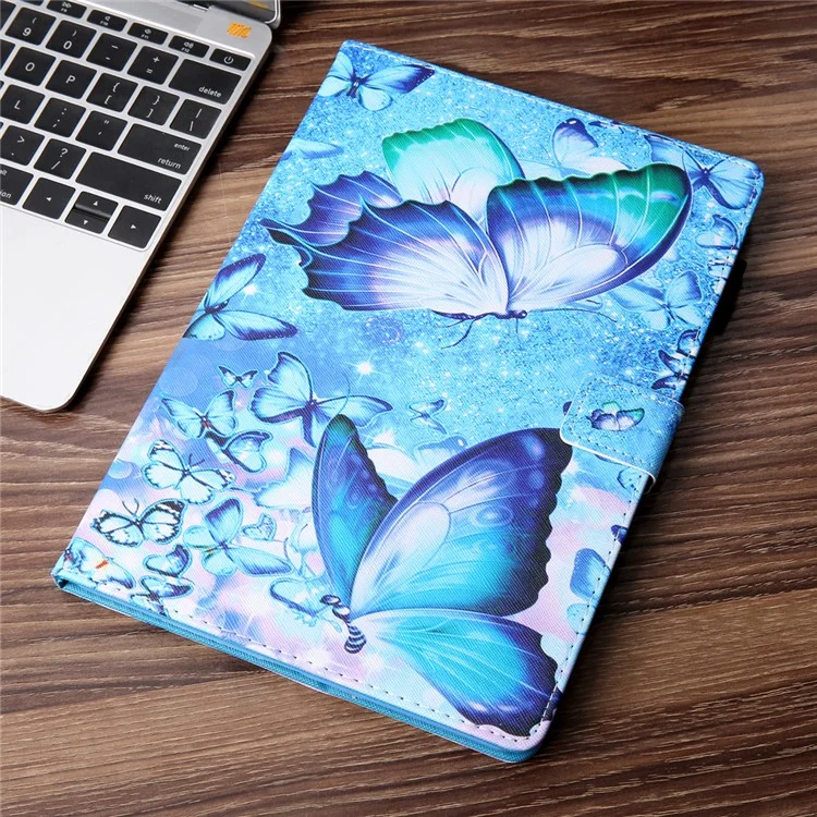 Shock-Proof Pattern Printing Universal Leather Tablet Case for 10-inch Tablets - Blue Butterfly