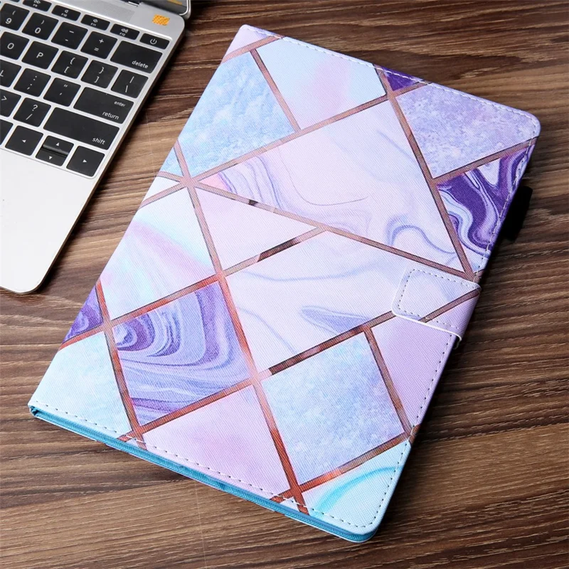 جراب لوحي عالمي من الجلد مقاوم للصدمات مع طباعة تصميم أنيق للأجهزة بحجم 10 بوصة - موجة بنفسجية