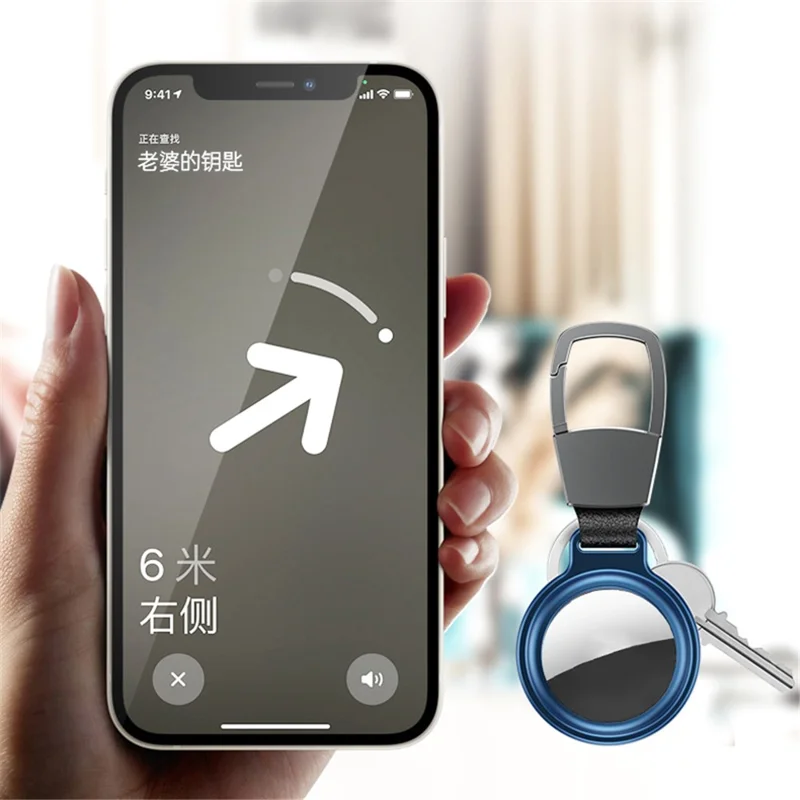 [TVC LIVE 531 Recommended] Magnetic Adsorption Aluminum Alloy Frame Protective Case with Keyring for Apple AirTags 2021 Location Trackers - Blue