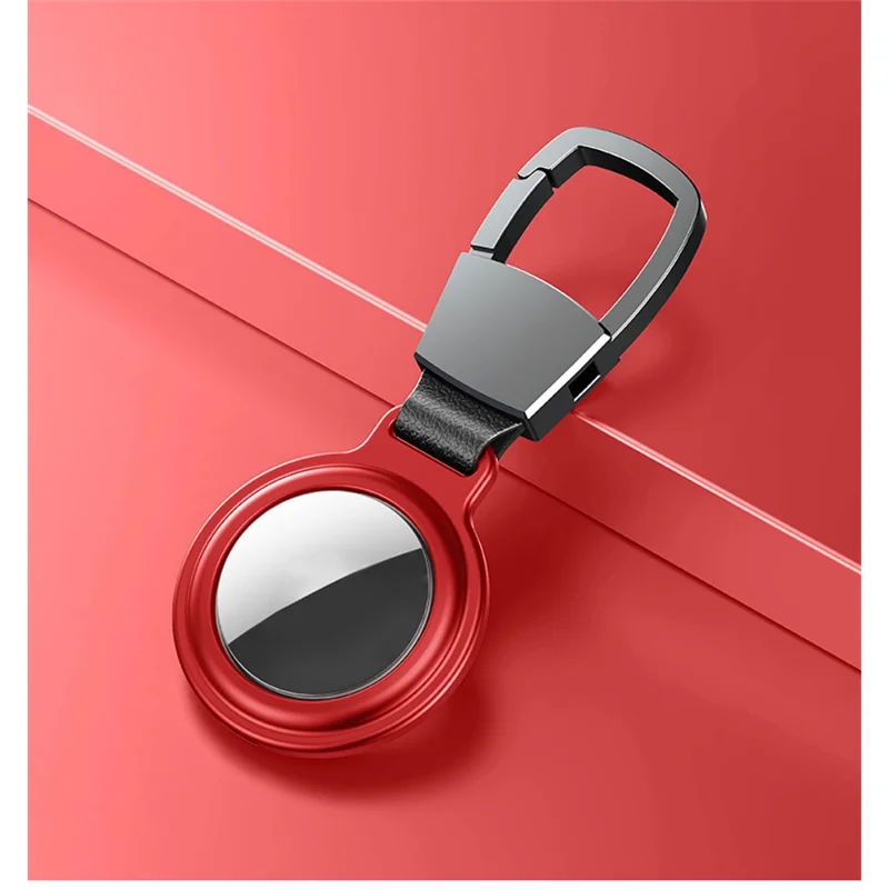 [TVC LIVE 531 Recommended] Magnetic Adsorption Aluminum Alloy Frame Protective Case with Keyring for Apple AirTags 2021 Location Trackers - Red