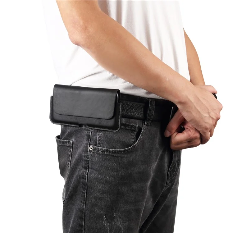 Funda de cuero para cinturón de teléfono, bolsa de cintura, funda vertical para teléfono, funda con clip para cinturón para iPhone 11 Pro Max de 5.5-6.5 pulgadas - Negro