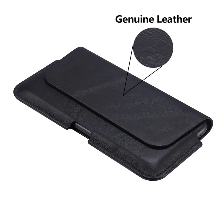 Leather Phone Belt Case Waist Bag Vertical Phone Pouch Cover Belt Clip for iPhone 11 Pro Max 5.5-6.5 inch Phone - Black