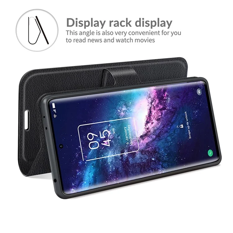 Funda de teléfono móvil de piel de litchi con diseño de cartera, funda plegable para TCL 20 Pro 5G - Negro